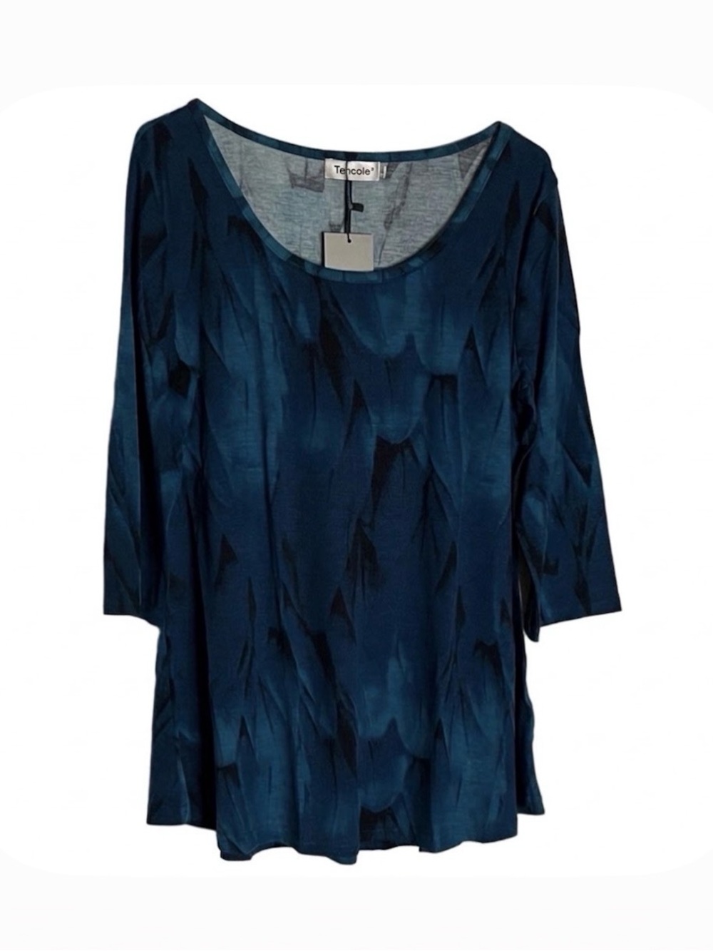 TENCOLE Feather Print Top, Women’s Size L, Teal Blue Black